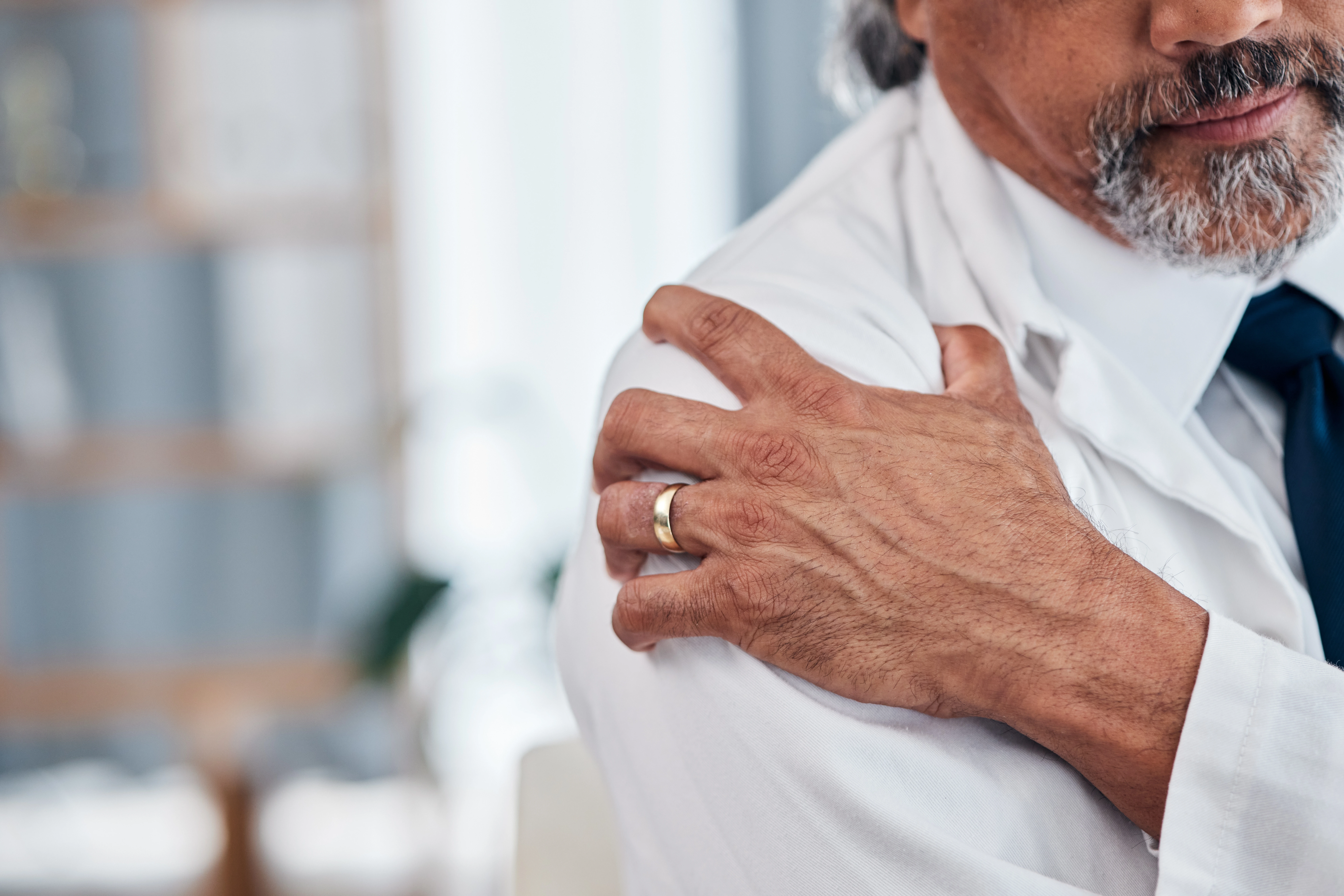 active adult man with shoulder arthritis.